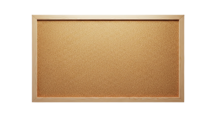 Empty corkboard with wooden frame isolated on transparent background, perfect for displaying notes or announcements