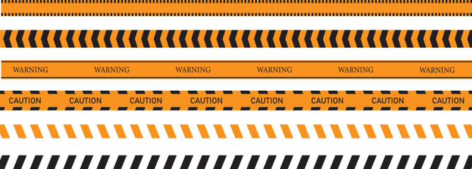 Caution tape vectors with warning and hazard stripes for construction sites, accident scenes, and crime scenes needing secure perimeters and restricted access