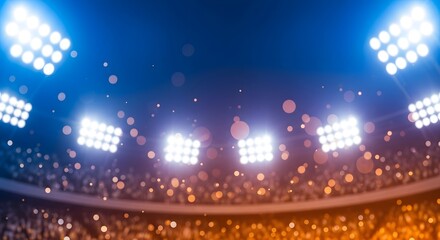 A dynamic background of a packed stadium under brilliant blue and orange floodlights, capturing the electric atmosphere of a championship event