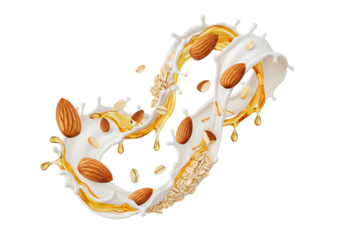 Dynamic Almond Milk & Honey Swirl in Infinity Shape - Healthy Plant-Based Beverage Splash