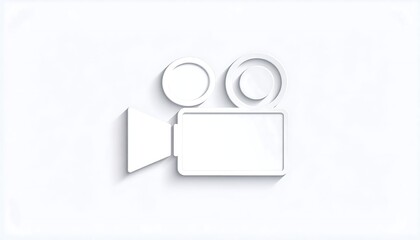 A white minimalist stylized image of a vintage film camera on a white background