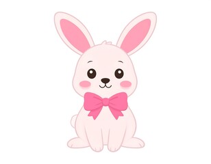 Fototapeta premium Adorable cartoon bunny with pink accents and a cute bow tie