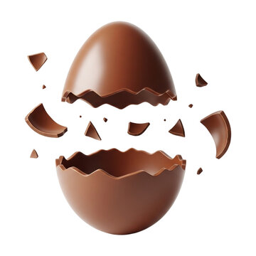 Cracked open chocolate easter egg isolated on transparent background, revealing its sweet and tempting interior, a delightful treat