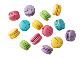 Vibrant Assortment of Colorful French Macarons - Sweet Dessert Collection Isolated on White
