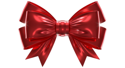 Shiny red bow isolated on transparent background, a festive decoration for gifts and celebrations, adding a touch of elegance