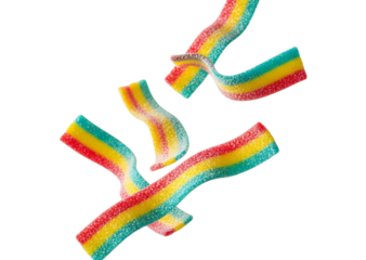 Rainbow candy strip isolated on transparent background, a colorful and sugary treat for kids and adults alike to enjoy