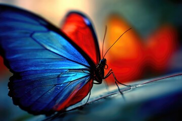 Obraz premium Vibrant blue and red butterfly close-up