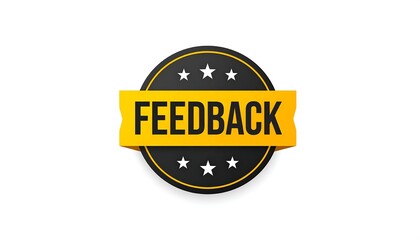A yellow ribbon badge with the word FEEDBACK in bold, black letters