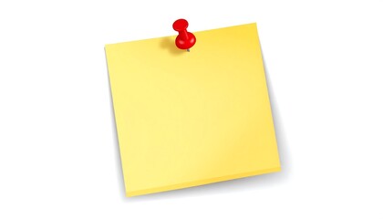 A yellow sticky note, pinned with a red thumbtack