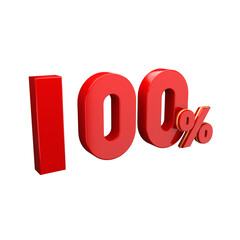 3D Red & Gold 100 Percent Symbol Isolated on Transparent Background. Ideal for sales, promotions, discounts, or marketing campaigns. Perfect for use in retail banners, Ecommerce designs, and price tag