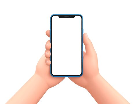 Animated, cartoon-style hands holding a smart phone