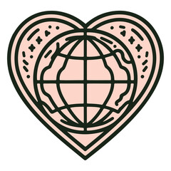 Iconic love for the world with this line art globe in a heart design, perfect for eco causes
