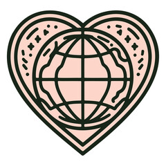 Iconic love for the world with this line art globe in a heart design, perfect for eco causes