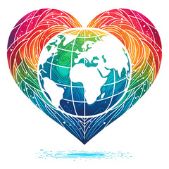 Promote global unity with this colorful heart featuring the Earth showing love for our planet