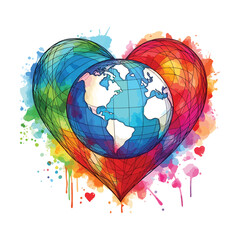 Show your love for the world with this vibrant watercolor globe inside a heart design