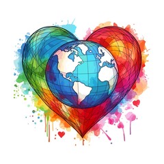 Show your love for the world with this vibrant watercolor globe inside a heart design