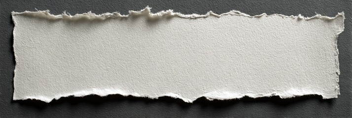 A ripped piece of off-white paper against a dark gray background