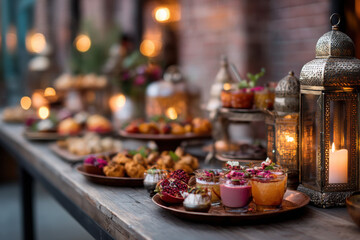 Cultural celebration party featuring exquisite food outdoor venue evening ambience happiness awaits