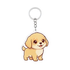 Cute Dog Keychain Mockup with Metal Ring Isolated on White Background