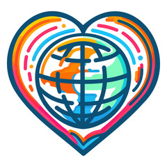 Heart embracing globe symbol of global unity and care, perfect for eco-friendly initiatives