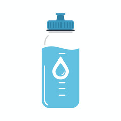 Fototapeta premium A sleek, minimalist vector illustration of a blue water bottle, featuring a visible liquid level and a prominent water droplet icon, symbolizing essential hydration.