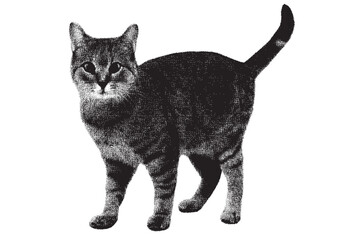 Standing Cat Silhouette Halftone Stipple Design, Modern black vector illustration with dot texture effect isolated graphic element for pet shop logo icon t-shirt print animal lover veterinary branding
