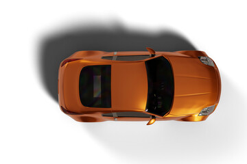 A 3D-rendered image of an orange colored sports car, captured from a top-down bird's-eye view against a transparent background © ardasavasciogullari