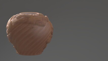 Close up of brown clay vase on gray background with copy space