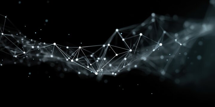 Abstract glowing network of connected nodes and lines on a dark background