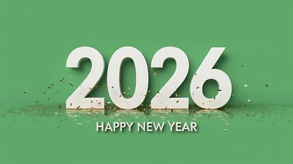 Happy new year 2026 with confetti isolated on green background