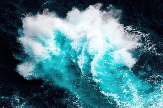 Powerful turquoise wave erupts from dark ocean depths - Powered by Adobe
