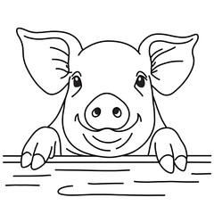 Obraz premium Vector of face pig portrait line art drawing on white background,Simple style hand drawn portrait of farm animal, Minimalist black and white design in realistic style,Vector illustration 