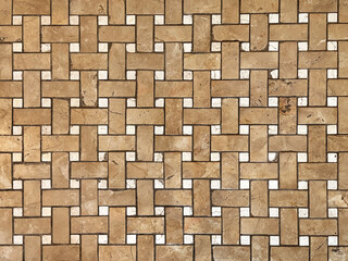 Close up of decorative tiles in brown and white color. With weaving similar to rattan concept....