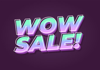 Wow sale. Bright neon gradient text style for trendy promotional poster design