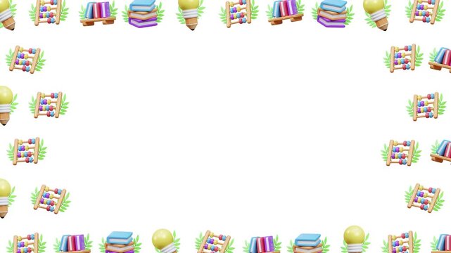 4K Back to School Concept 3D Animation Frame Learning Success Icons