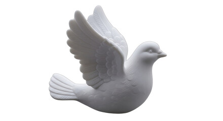 Obraz premium White dove figurine, embodying peace, hope, and purity, isolated on white & transparent background. Ideal for wedding invitations, funeral programs, Easter, Christmas, baptism cards,