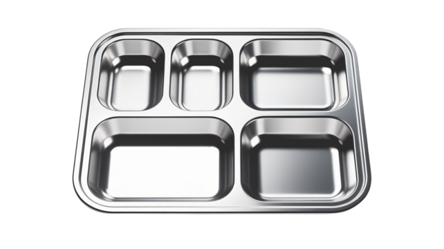 Shiny metal bento box lunch tray with compartments