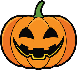 Bold black line art halloween pumpkin face with carved features and spooky expression isolated on white background.