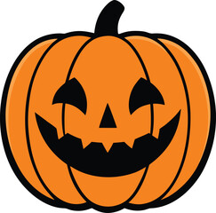 Naklejka premium Bold black line art halloween pumpkin face with carved features and spooky expression isolated on white background.