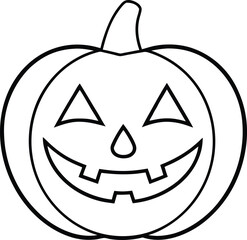 Bold black line art halloween pumpkin face with carved features and spooky expression isolated on white background.
