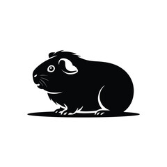 Black silhouette of a cute guinea pig on a white background