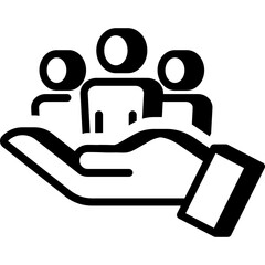 Hand holding team, leadership, support, and unity icon