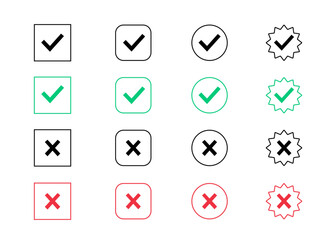 Check box icon with correct, accept checkmark icons tick box checked. Approve symbol.