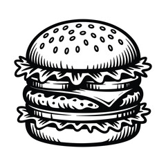 Hand drawn sketch of a classic double cheeseburger with lettuce and tomato