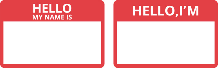 Hello My Name Is Tag Sticker on transparent background. Blank Name Tag Sticker - Customizable ‘Hello I AM’ Tag for Events, Conferences, and Workshops in Red and White
