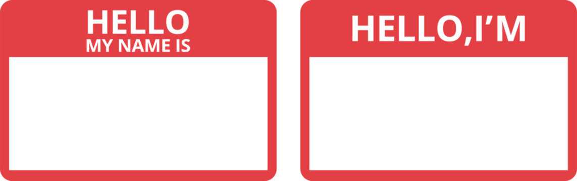 Hello My Name Is Tag Sticker on transparent background. Blank Name Tag Sticker - Customizable &lsquo;Hello I AM&rsquo; Tag for Events, Conferences, and Workshops in Red and White