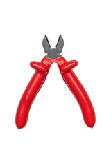 Close-Up of Red Grip Diagonal Cutting Pliers on Transparent  Background