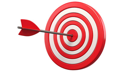 Red and white target with an arrow hitting the center against a black background, achieving the perfect bullseye