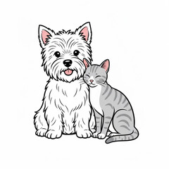 A dog and a cartoon logo of a dog and a cat made in two colors, a cheerful pet symbol or a veterinary symbol.Cat vector