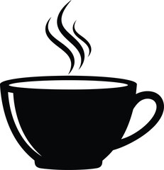 Steaming hot coffee cup silhouette with wisps of steam